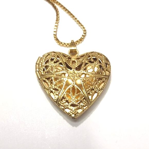 Gold Plated Silver Necklace Heart Locket Star Lattice Valentines Birthday Gift - Picture 4 of 8